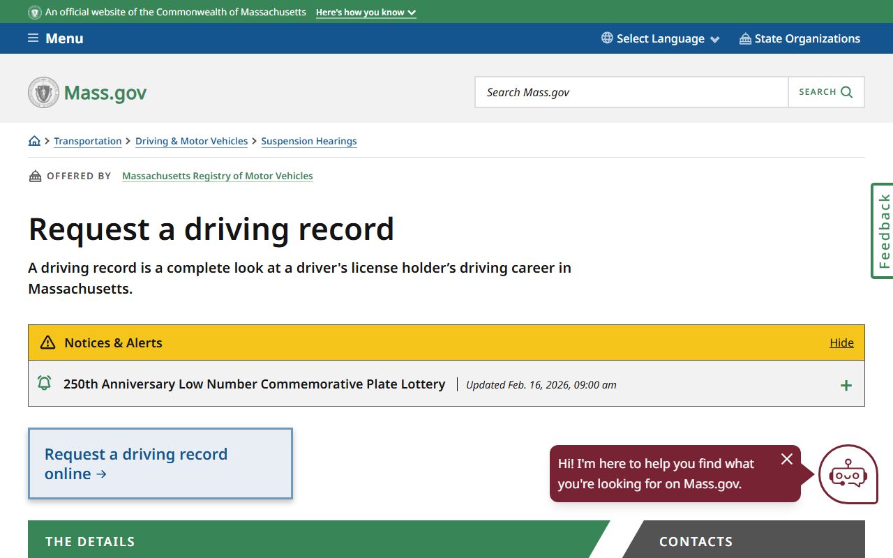 Massachusetts traffic ticket records - driving records