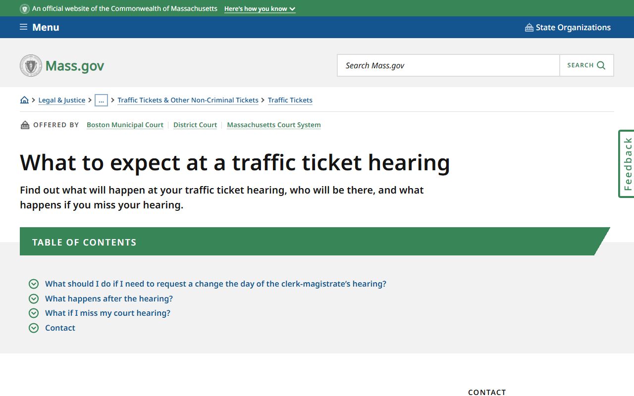 Massachusetts traffic ticket records - hearing info