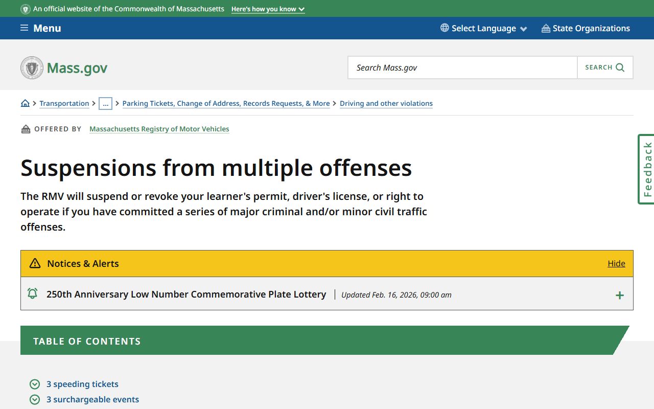 Massachusetts traffic ticket records - license suspensions