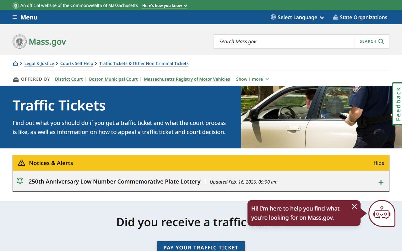 Massachusetts traffic ticket records - main traffic tickets portal